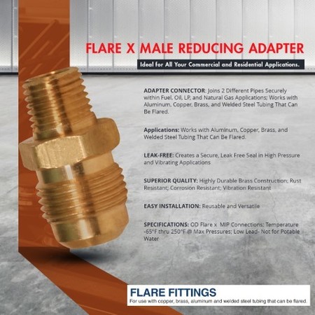 Everflow 1/2" Flare x 1/4" MIP Reducing Adapter Pipe Fitting; Brass F48R-1214